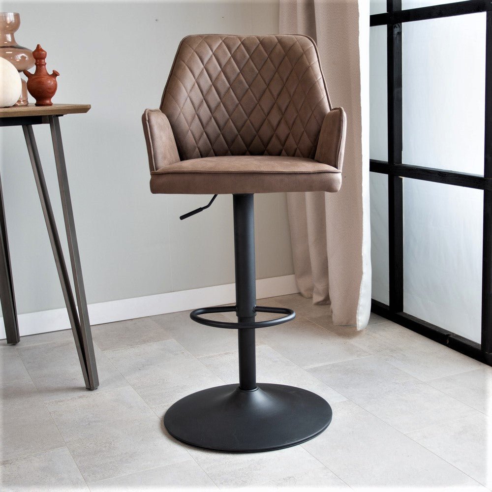 Swivel Bar Stool Taupe Microfiber Fabric Novan - Adjustable - With Armrests