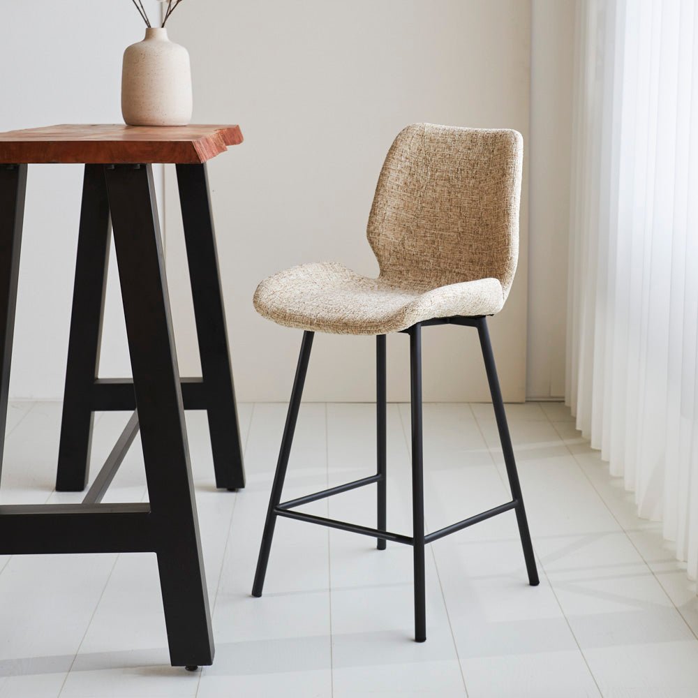 Beau Bar Stool Beige Chenille Fabric - 67 cm Seat Height - Without Armrests