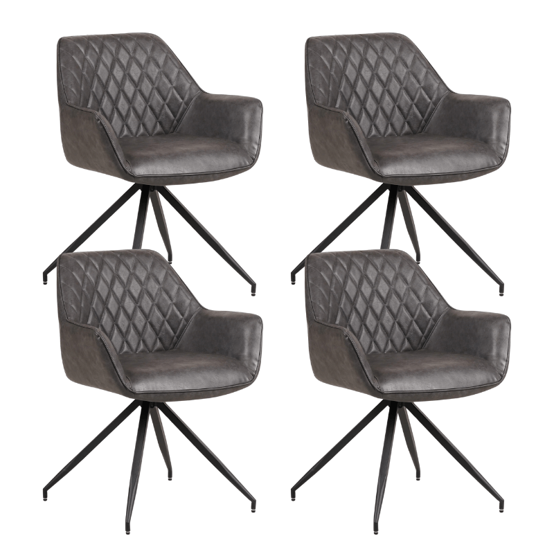 Set of 4 Industrial Dining Chairs Gian Anthracite - With Armrests