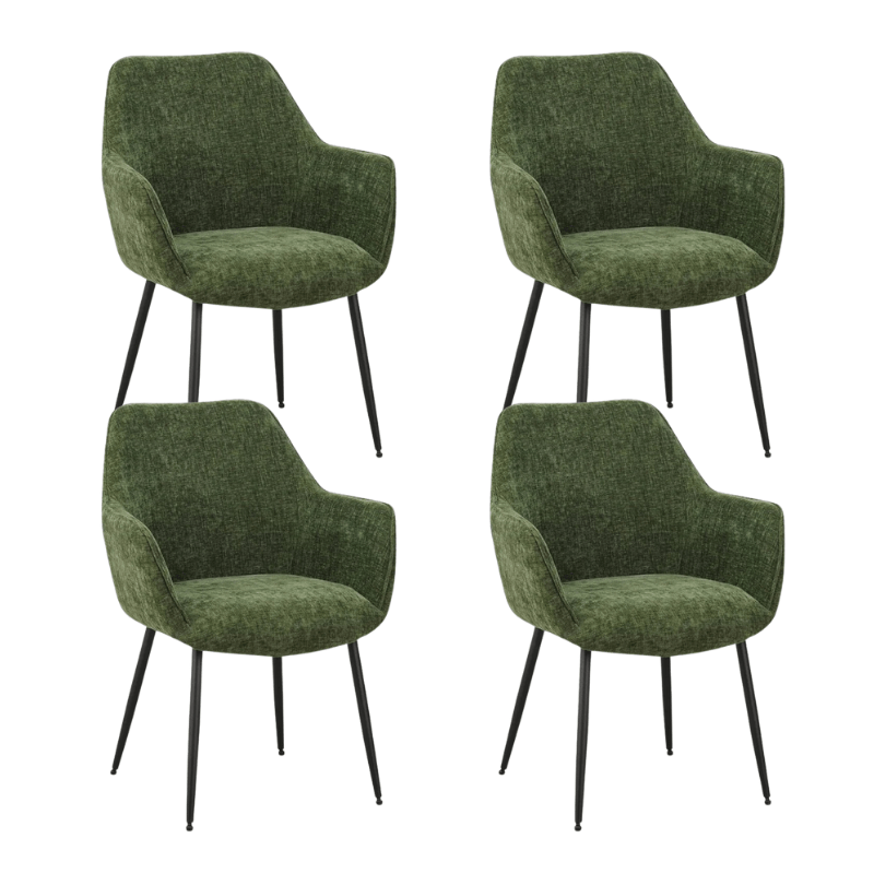 Dining Chair Chenille Green Fabric Sev - With Armrest