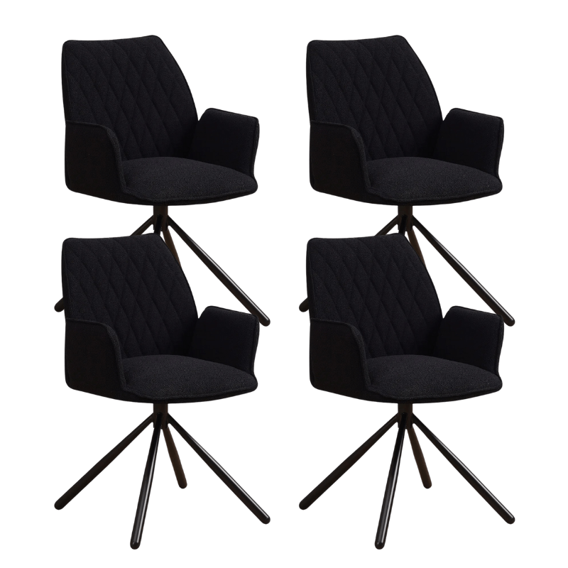 Swivel Dining Chair Novan Black Bouclé - 180° Swivel