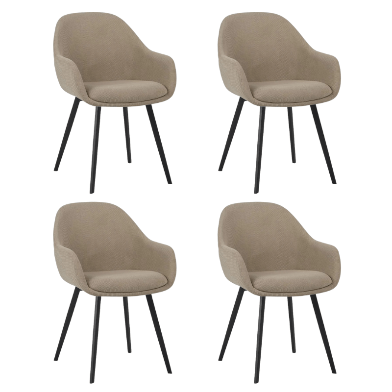 Set of 4 Modern Dining Chairs Remy Ribbed Fabric Taupe - With Armrests