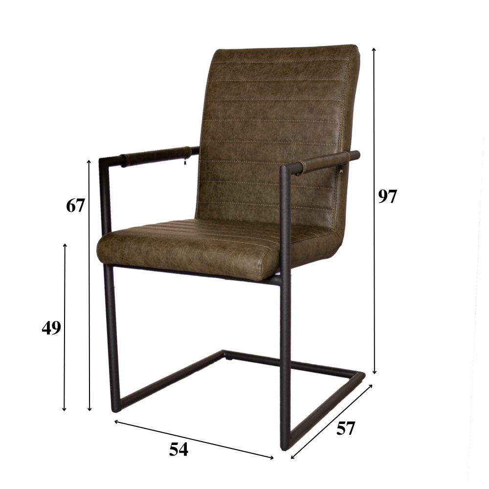 Industrial Dining Chair Green Bras - With Armrests