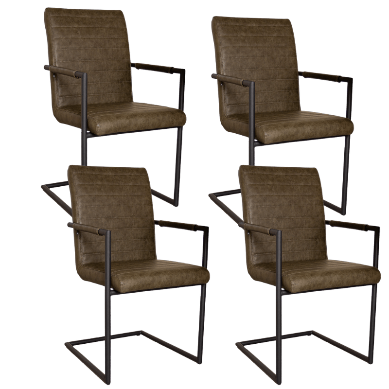 Industrial Dining Chair Green Bras - With Armrests