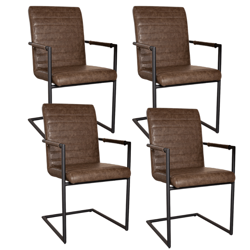 Industrial Dining Chair Taupe Bras - With Armrests