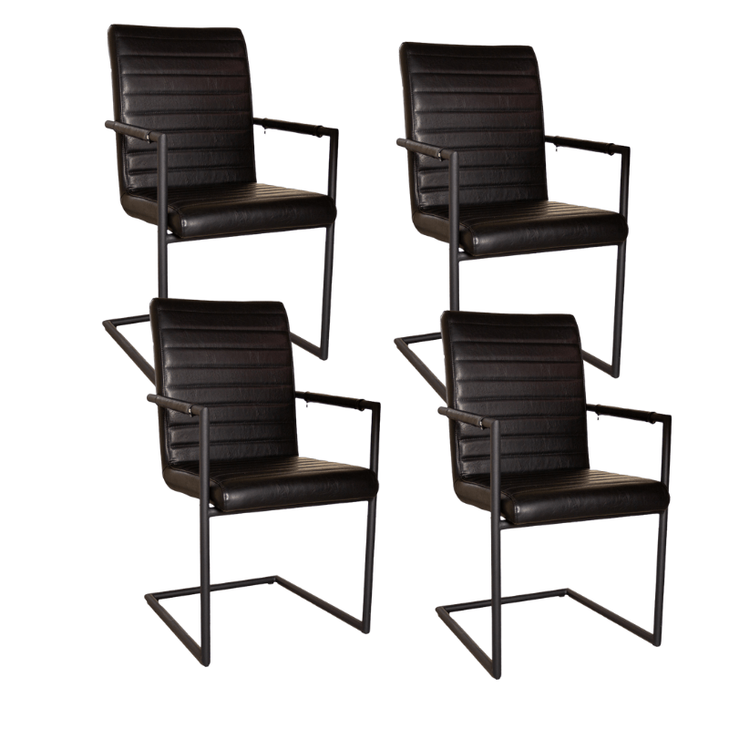 Industrial Dining Chair Black Bras - With Armrests