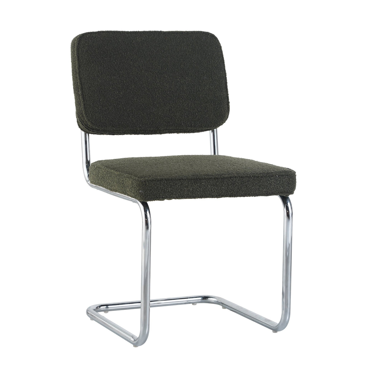 Modern Dining Chair Green Boucle Fabric Sway - Chrome Frame - Without Armrests