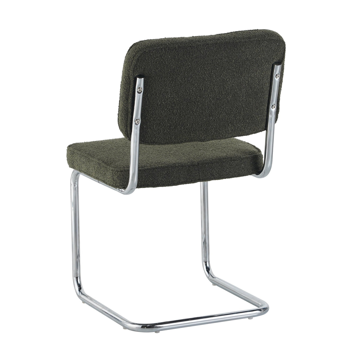 Modern Dining Chair Green Boucle Fabric Sway - Chrome Frame - Without Armrests