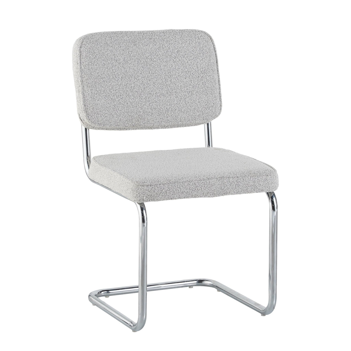Modern Dining Chair Green Boucle Fabric Sway - Chrome Frame - Without Armrests