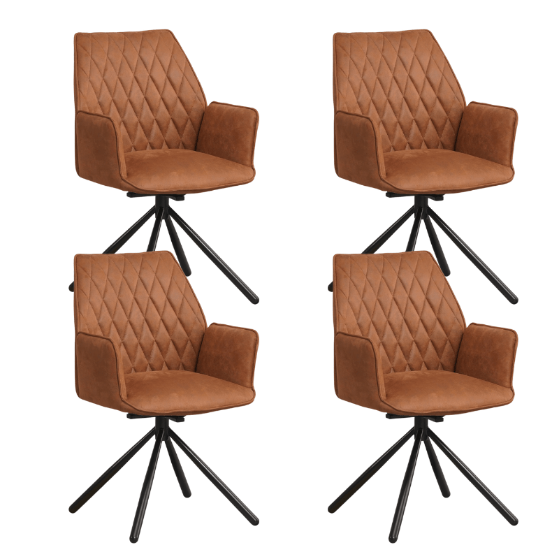 Industrial Swivel Dining Chair Cognac Fabric Novan - 180° Swivel