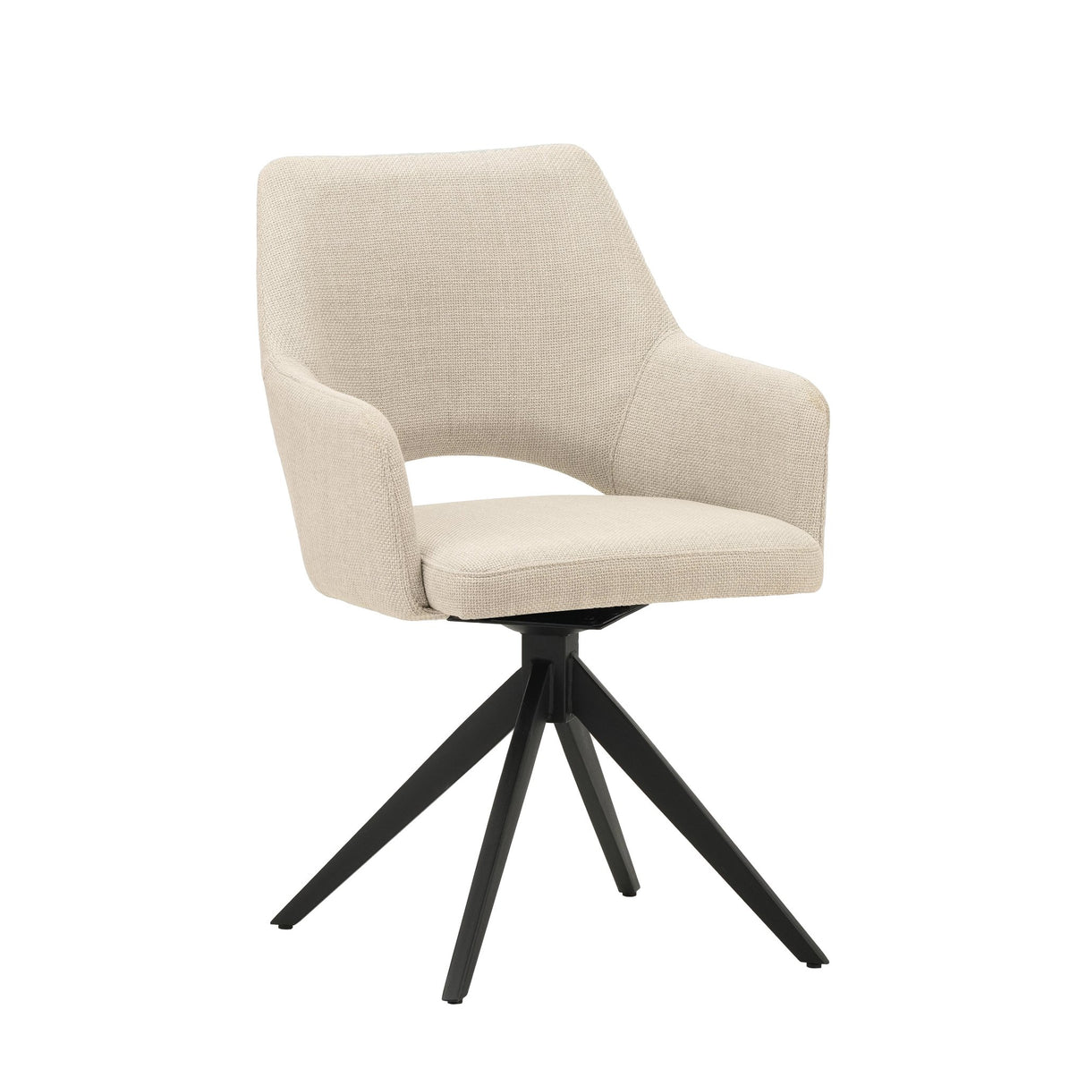 Modern Rotatable Dining Chair Beige Fabric Sid - With Armrests