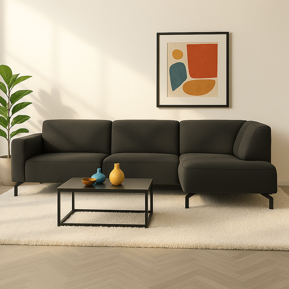Verona Industrial Corner Sofa Fabric Anthracite Right