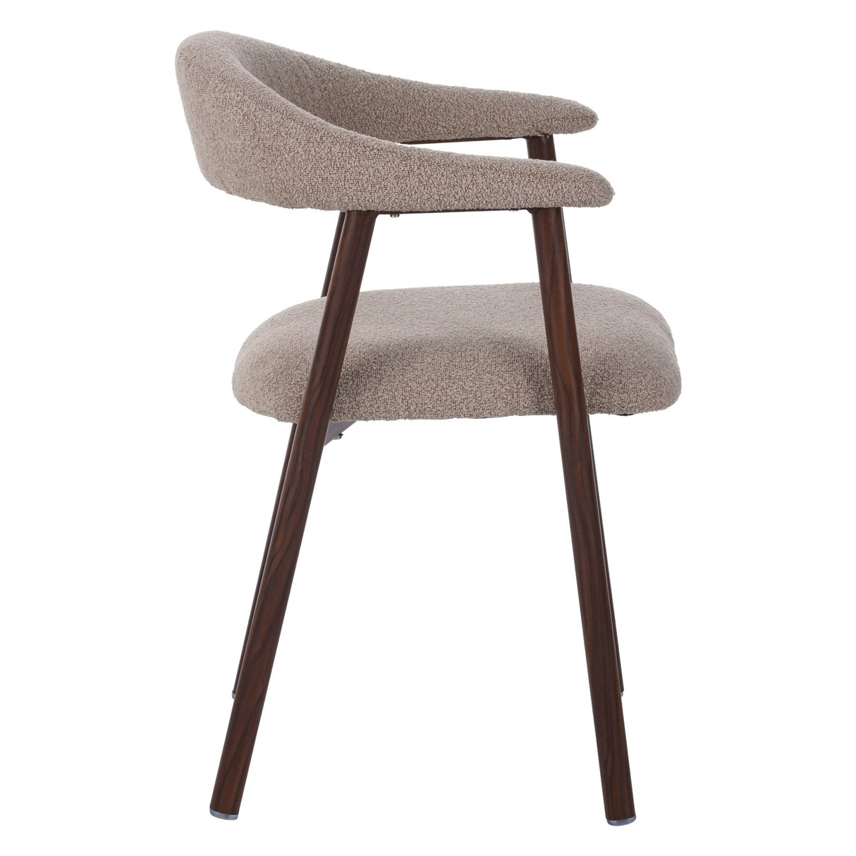 Japandi Dining Chair Sand Color Bouclé Suki - Walnut Frame - With Armrests