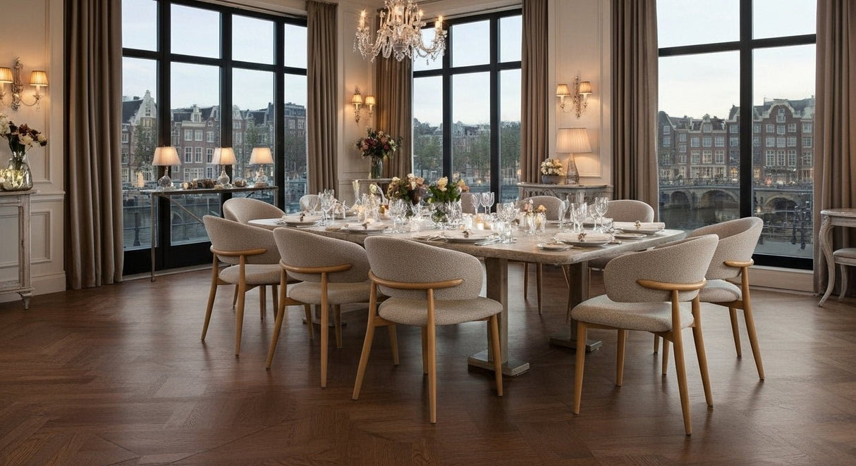 Japandi Dining Chair Yuka Beige - Walnut Look Frame