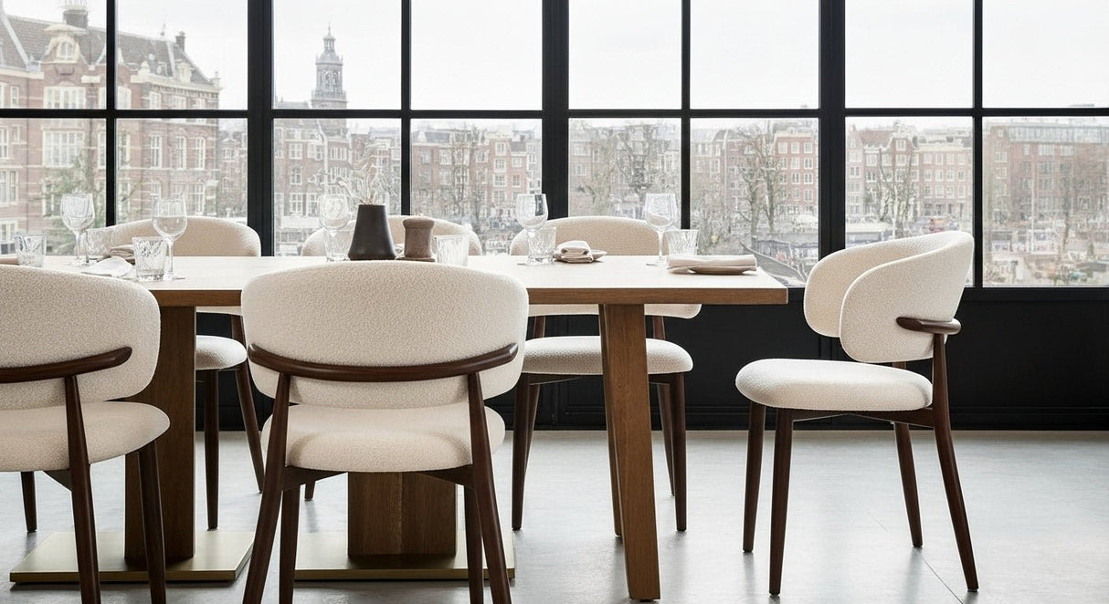 Japandi Dining Chair Yuka Sand - Walnut Look Frame