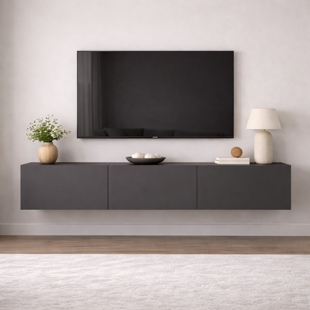 TV Meubels - Zwevend TV Meubel Antraciet Melamine - 150x30 cm - West - Dimehouse