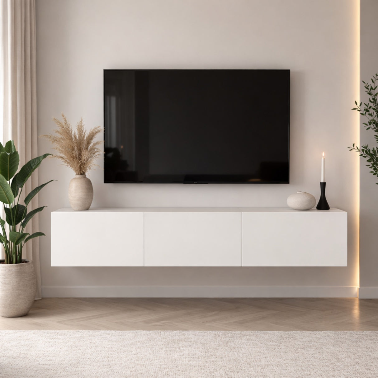 Floating TV Cabinet White Melamine - 150x30 cm - West