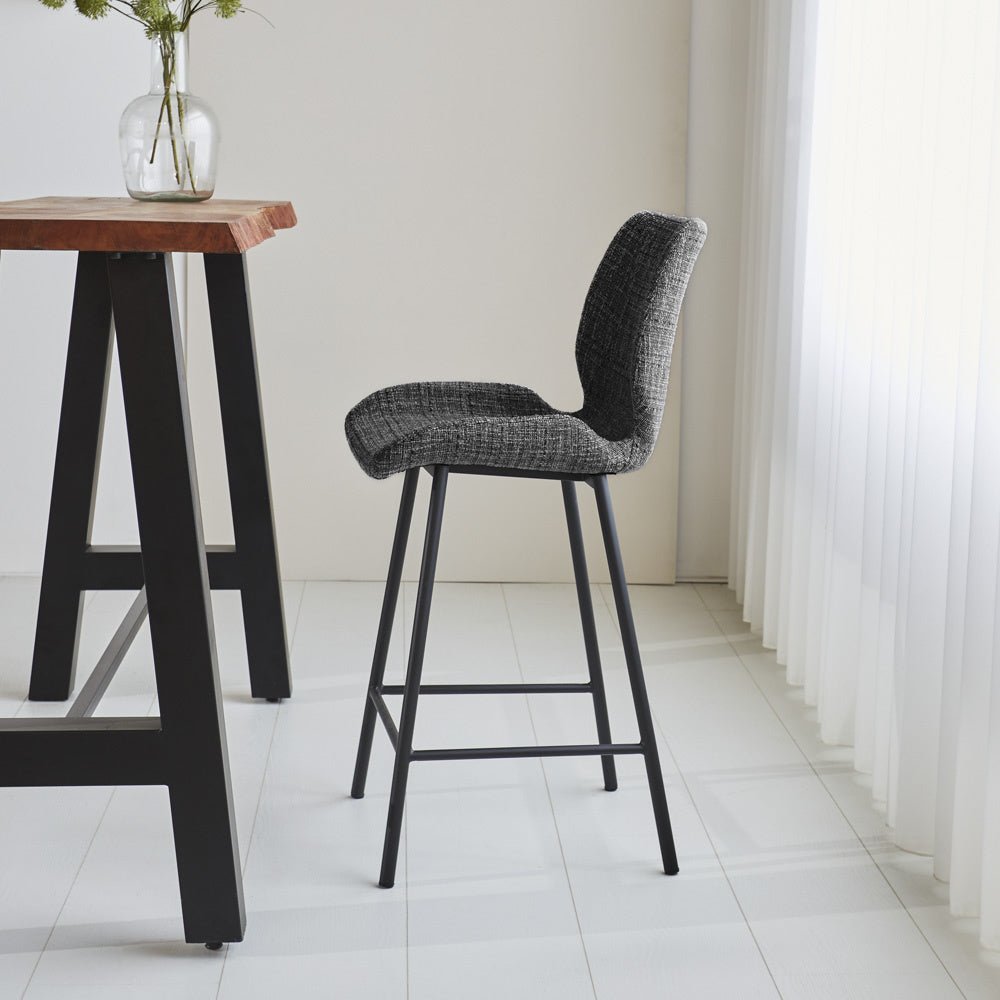 Bar stool Beau chenille Dimehouse Dark gray LxWxH 82x54x52 Fabric Atmospheric photo side view