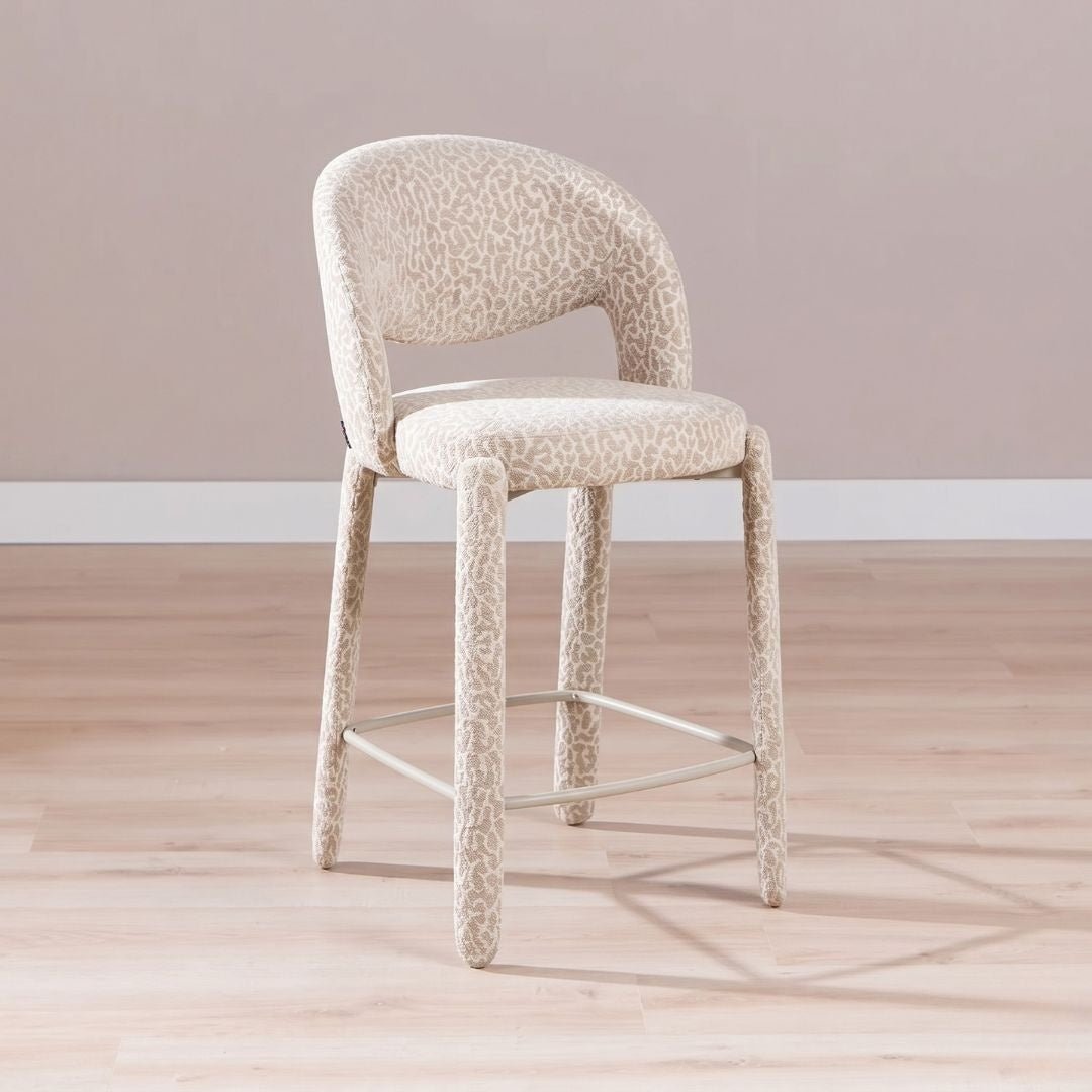 Barkruk Leo taupe leopard 70 cm Bouclé