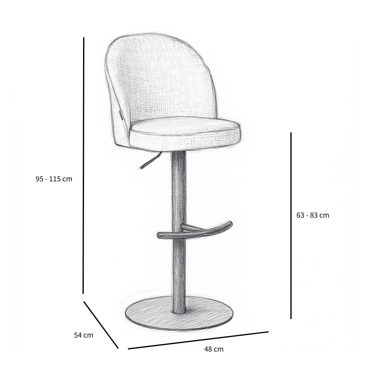Bar stool Odin mixed fabric beige 63-83 cm mixed 48 cm wide
