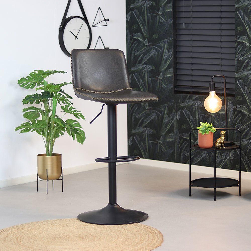 Industrial Bar Stool Texas rotatable eco-leather anthracite 60-76cm 45 cm wide