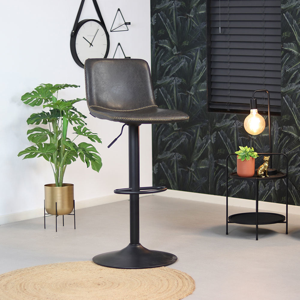 Industrial Bar Stool Texas rotatable eco-leather anthracite 60-76cm 45 cm wide