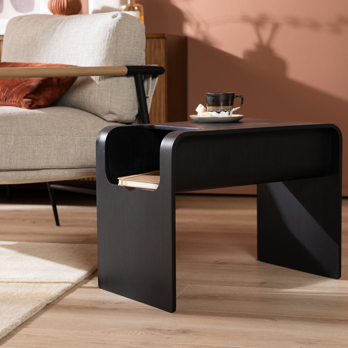 Side table/coffee table Isla black oak veneer