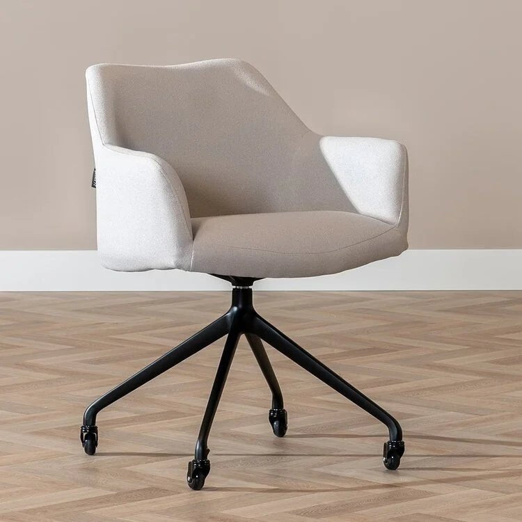 Eetkamerstoelen-Eetkamerstoel met wieltjes Isak gerecyclede stof grijs Gerecycled polyester-Dimehouse