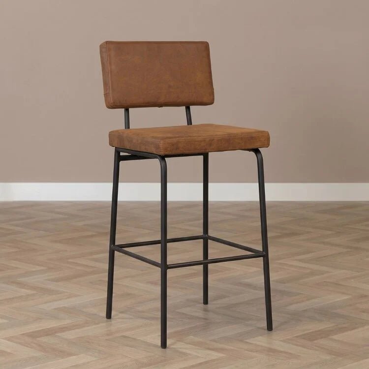Bar stools-Industrial bar stool Espen cognac eco-leather 64-77 cm 47 cm wide-Dimehouse