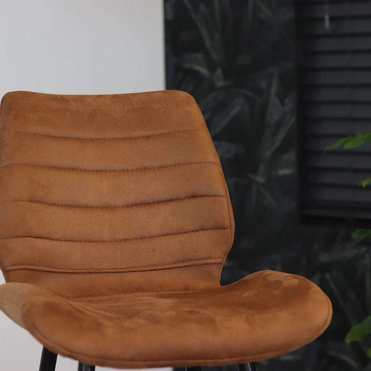 Bar stools-Industrial bar stool Morris cognac 71 cm Microfibre-Dimehouse