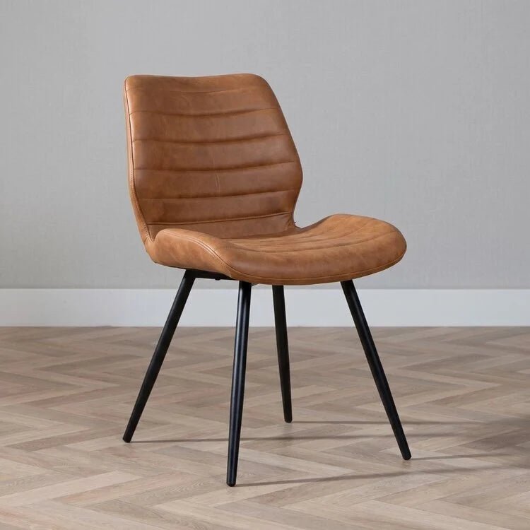 Dining room chairs-Industrial dining room chair Morris cognac Microfiber-Dimehouse
