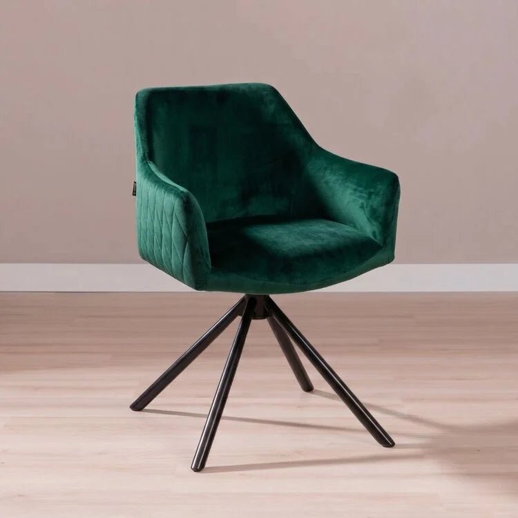 Dining room chairs-Velvet dining room chair Furtado swivel green Dark green-Dimehouse