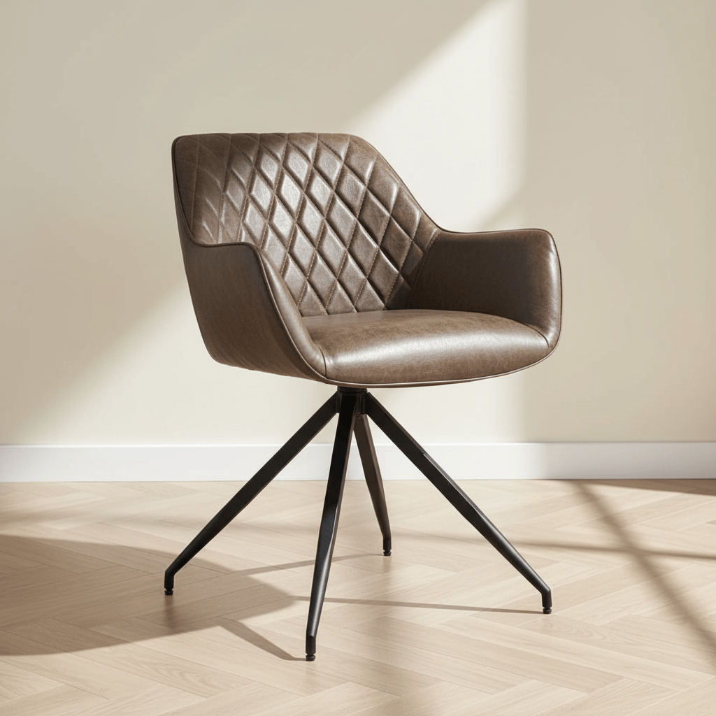 Industrial Dining Chair Taupe Gian - Faux Leather - Diamond Pattern - With Armrests