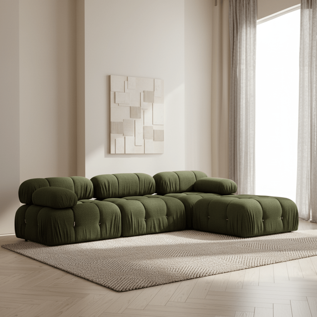 Modular XXL corner sofa Bubble with ottoman - velvet green