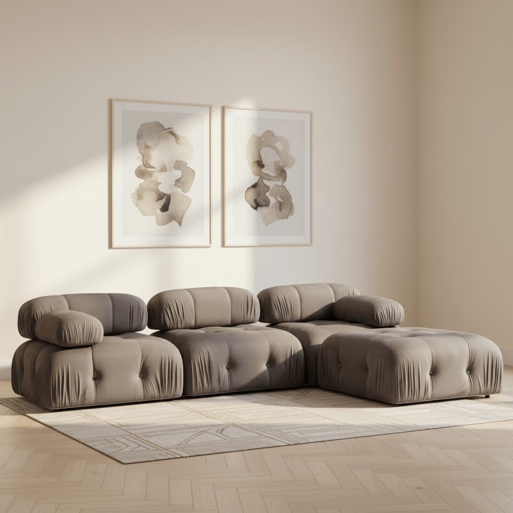 Modular XXL corner sofa Bubble with ottoman - velvet grey