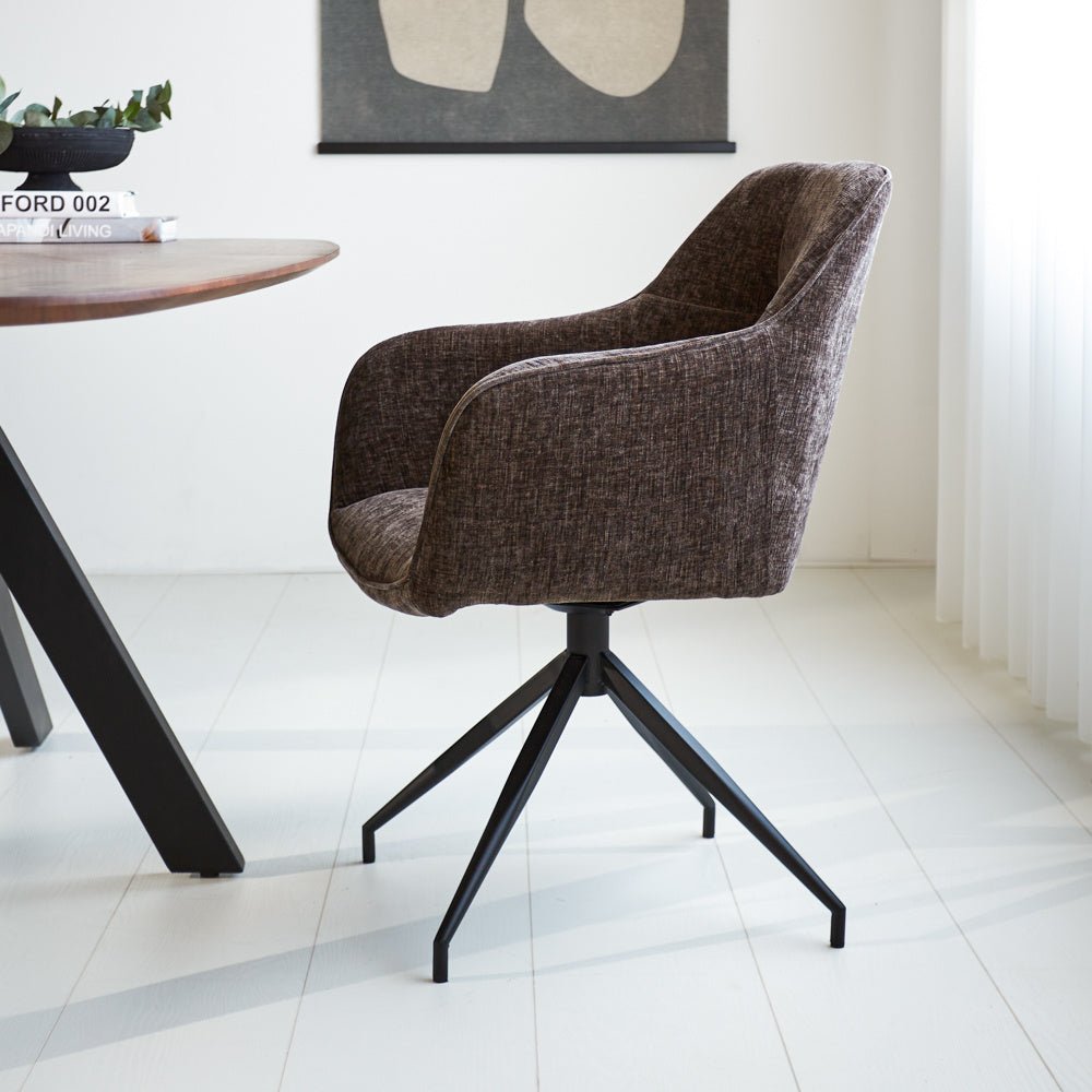Dining room chair Camiel Dimehouse Brown LxWxH 62x61x54 Fabric Atmospheric photo side view