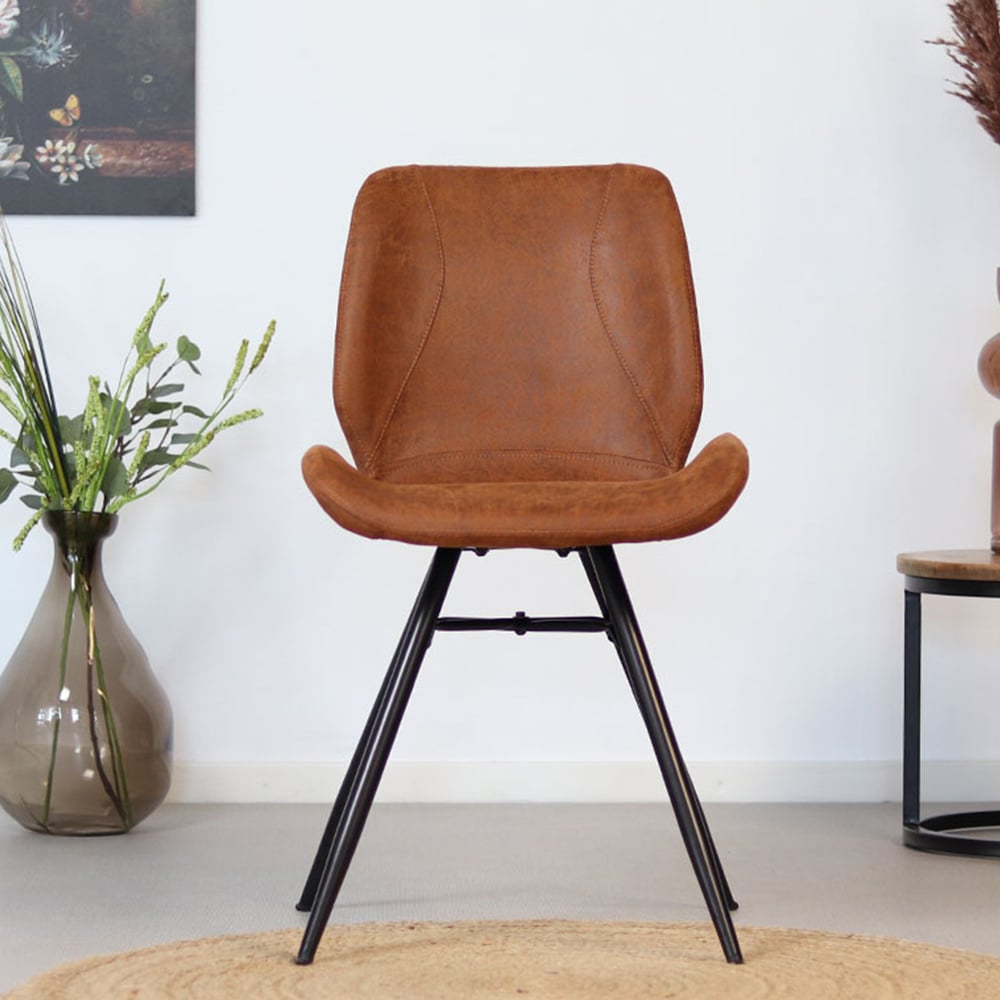 Industrial dining room chair Barrel cognac eco-leather - image 2