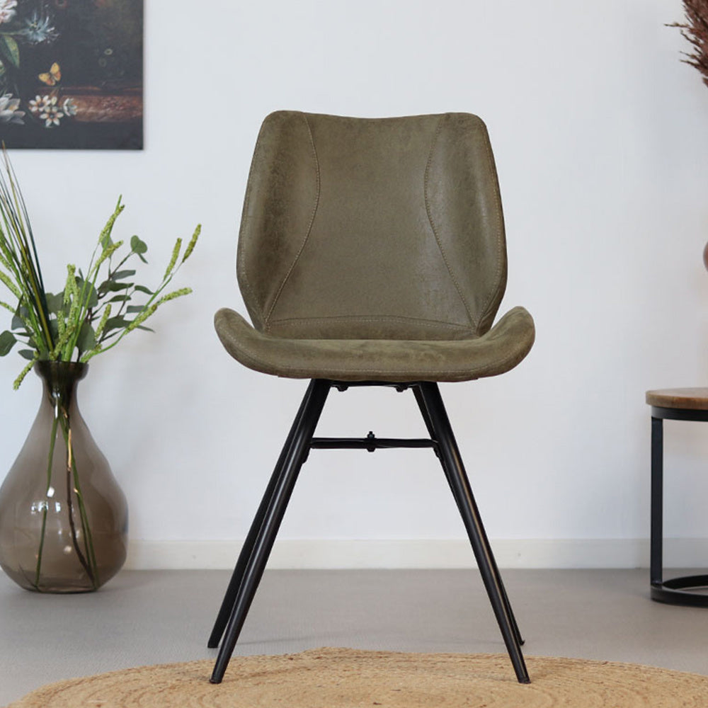Industrial dining room chair Barrel olive green eco-leather - image 2