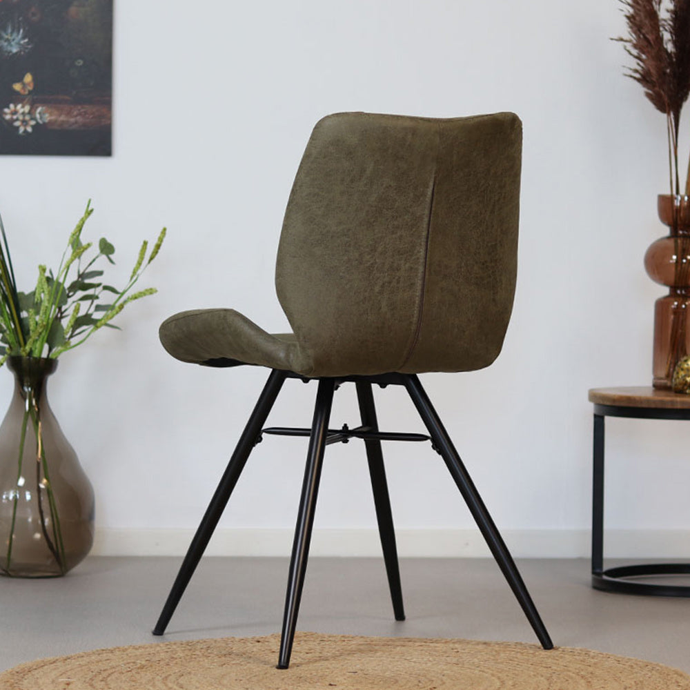 Industrial dining room chair Barrel olive green eco-leather - image 3