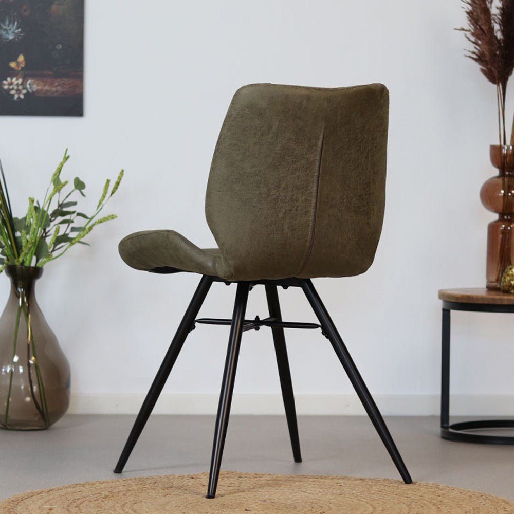 Industrial dining room chair Barrel olive green eco-leather - image 3