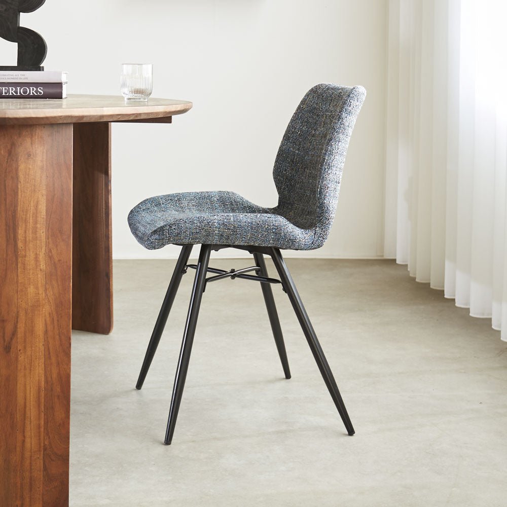 Dining room chair Beau chenille Dimehouse Blue LxWxH 72x68x50 Fabric Atmospheric photo side view