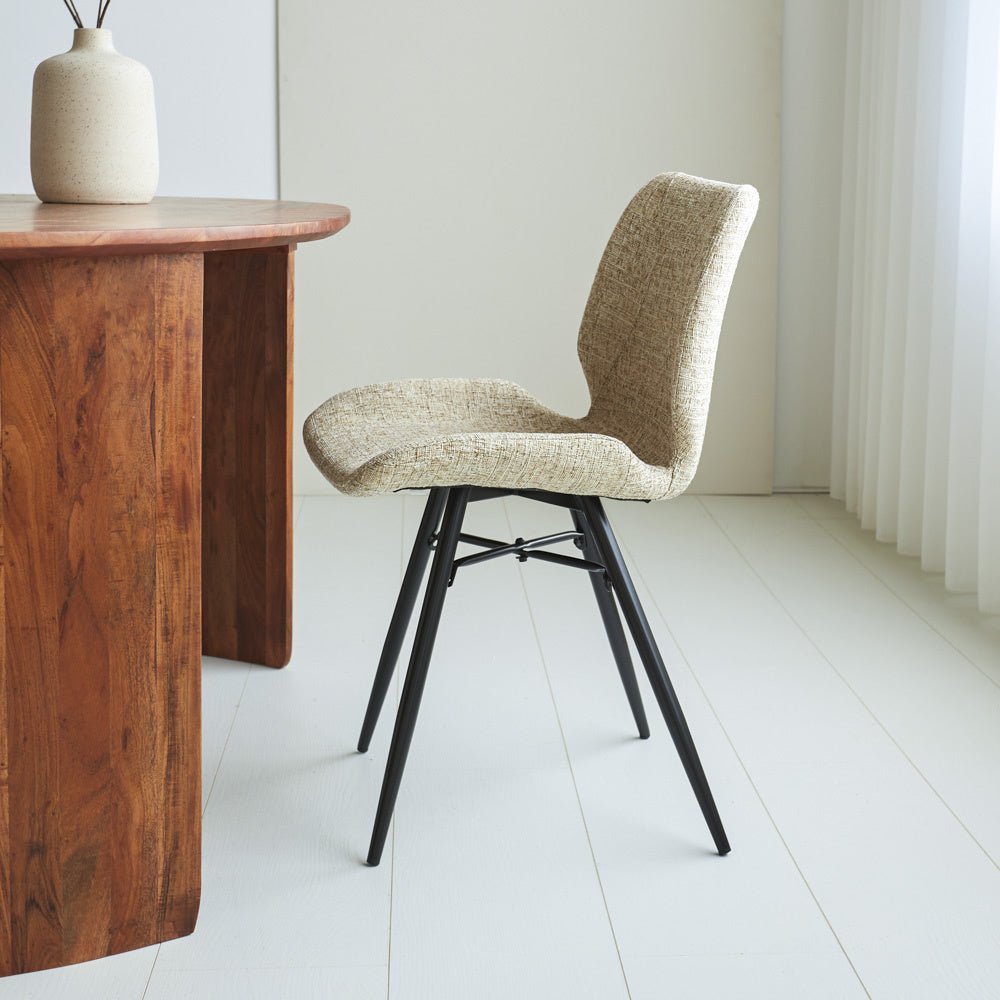 Dining room chair Beau chenille Dimehouse White LxWxH 72x68x50 Fabric Atmospheric photo side view