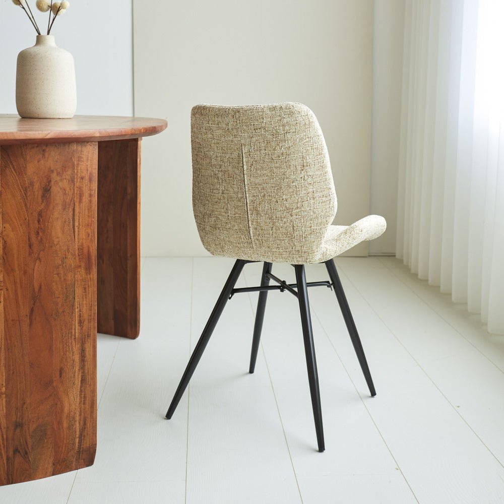 Dining room chair Beau chenille Dimehouse White LxWxH 72x68x50 Fabric Atmospheric photo diagonal rear view