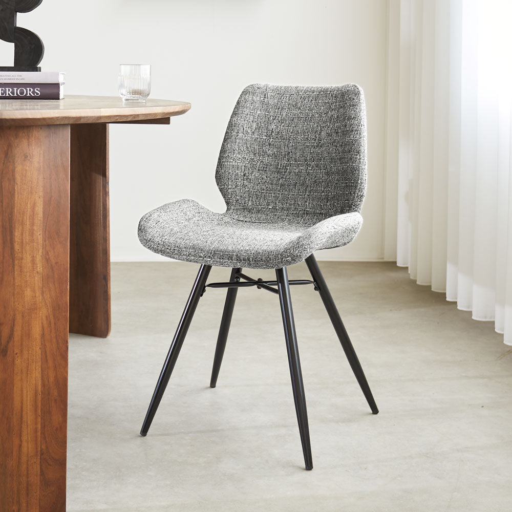 Dining room chair Beau chenille Dimehouse Gray LxWxH 72x68x50 Fabric Atmospheric photo diagonal front view