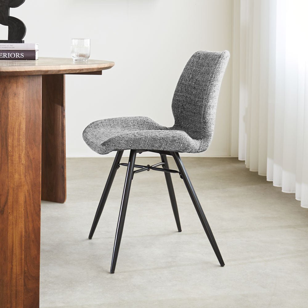Dining room chair Beau chenille Dimehouse Gray LxWxH 72x68x50 Fabric Atmospheric photo side view
