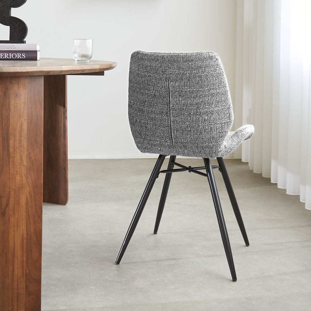 Dining room chair Beau chenille Dimehouse Gray LxWxH 72x68x50 Fabric Atmospheric photo diagonal rear view