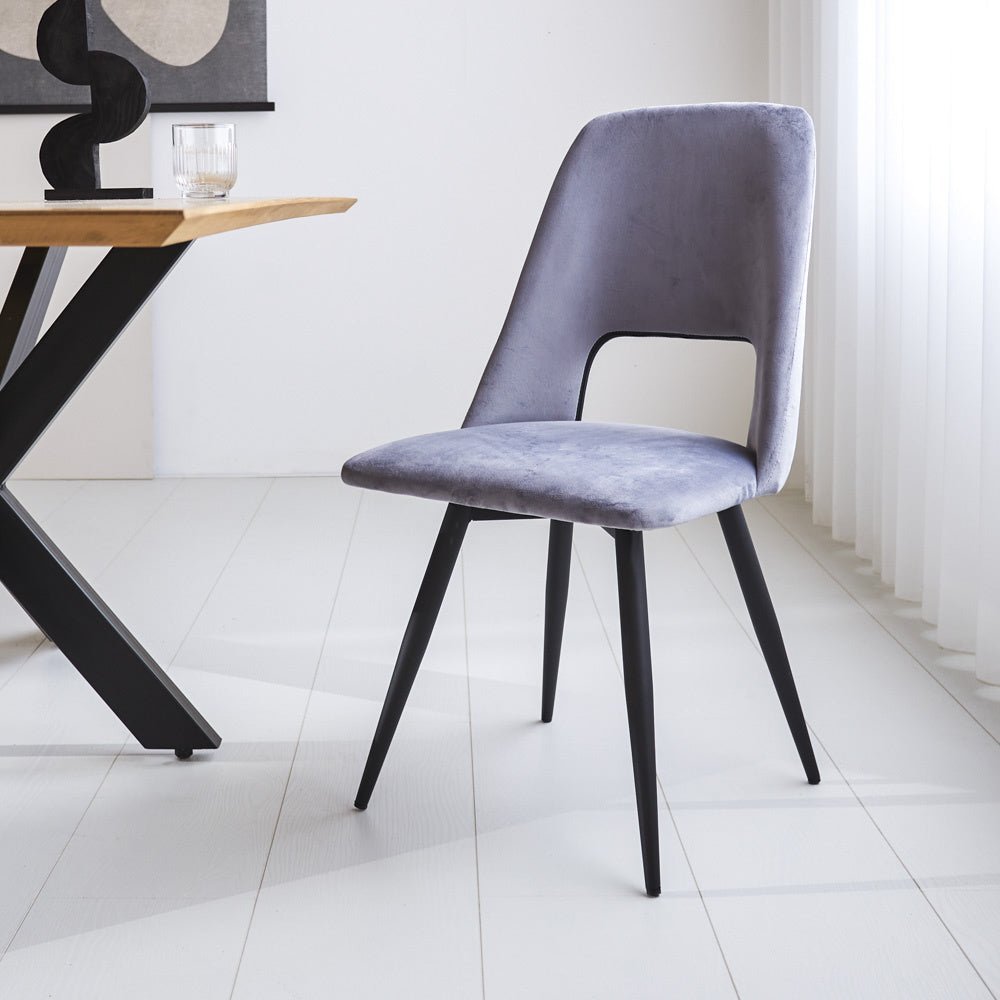 Dining room chair Mila Dimehouse Gray LxWxH 66x57x49 Fabric Atmospheric photo diagonal front view