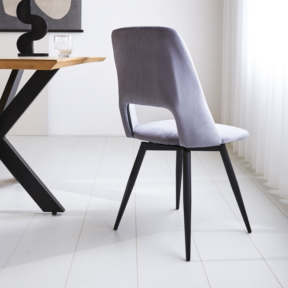 Dining room chair Mila Dimehouse Gray LxWxH 66x57x49 Fabric Atmospheric photo diagonal rear view