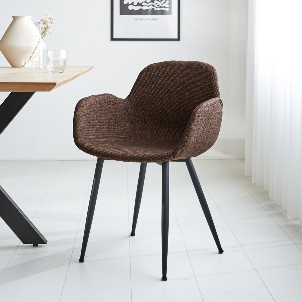 Dining room chair Mick Dimehouse Brown LxWxH 64x62x59 Fabric Atmospheric photo diagonal front view