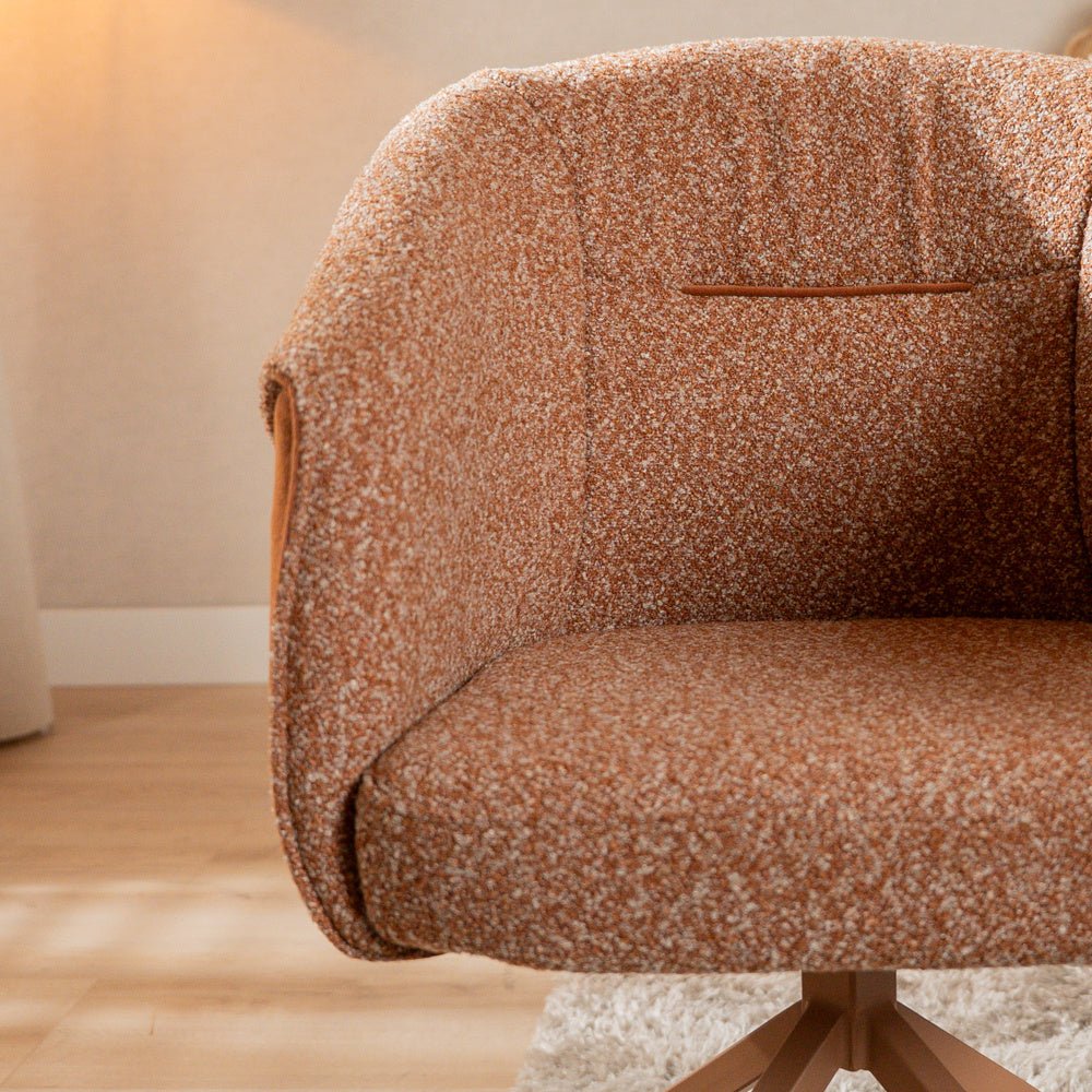 Eetkamerstoel Riley draaibaar bouclé terracotta Bouclé